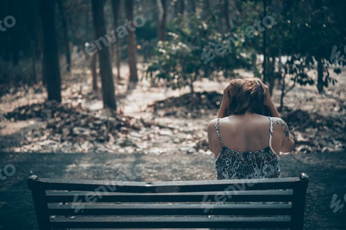 Preview: Sad Woman Sitting On The Bench In The Park Vintage Style,She Passed The Story Lot Worse,Thailand