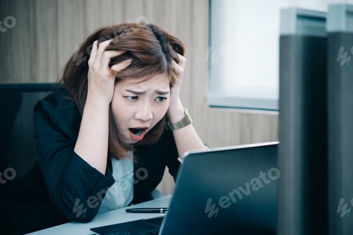 Preview: Asian Woman Working In Office,Young Business Woman Stressed From Work Overload With A Lot File On