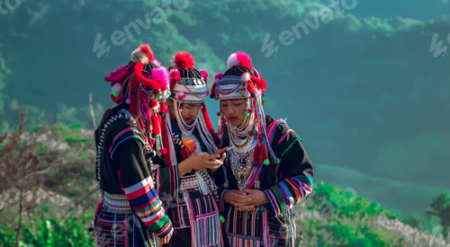 Preview: Young Asian Lady Akha Tribe,Akha Hill Standing On The Mountain In The Morning, Chiang Rai Thailand