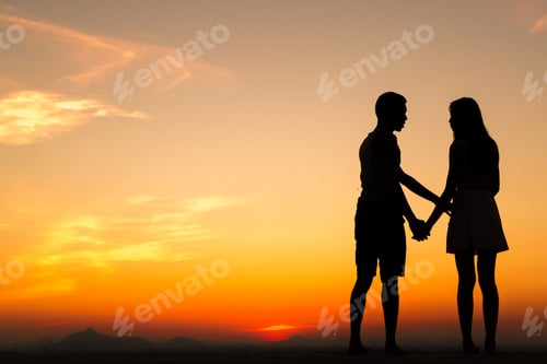 Preview: Wedding Proposal Concept. Young Couple Have Dating At Sun Set. Man In Love Is Kneeling On Knees And