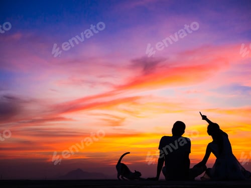 Preview: Silhouette Of Happy Young Couple Love Outside At Sunset