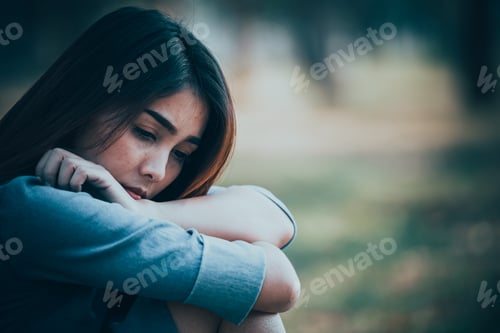 Preview: Beautiful Thai Woman Very Sad From Unrequited Love,Rethink,Think Over,Vintage Style,Dark