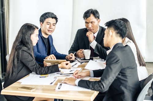 Preview: Corporate Business Team And Manager In A Meeting At Office, Close Up