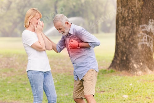 Preview: Senior Men Cardiac Arrest Heart Attack In Park.Severe Heartache