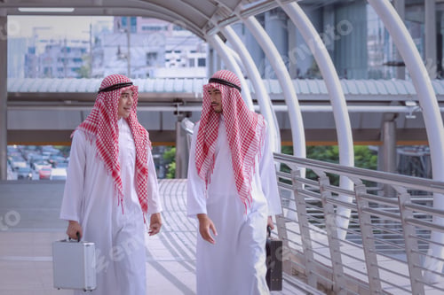 Preview: Two Arabian Business Men Discuss And Walk Together Around Modern City