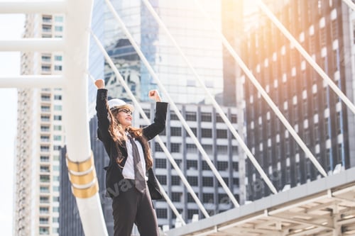 Preview: Middle-Aged Engineer Or Architect Woman In Winner And Success In Business. Middle-Aged Women