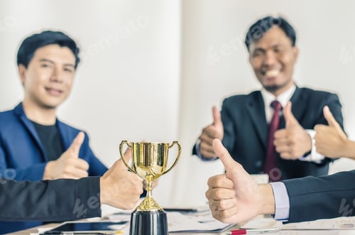 Preview: Winning Business Team Gold Trophy , Business Team Happy Consent And Successful Business Team