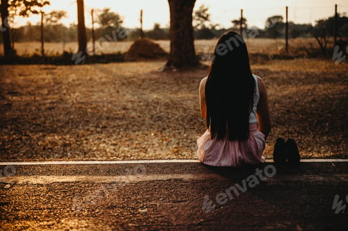 Preview: Beautiful Thai Woman Very Sad From Unrequited Love,Rethink,Think Over,Vintage Style,Dark