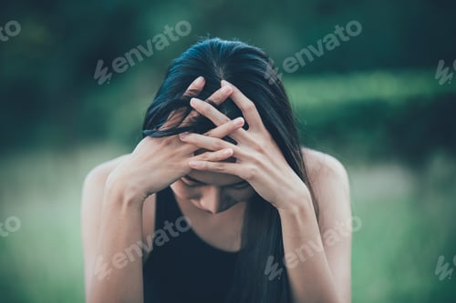Preview: Beautiful Thai Woman Very Sad From Unrequited Love,Rethink,Think Over,Vintage Style,Dark