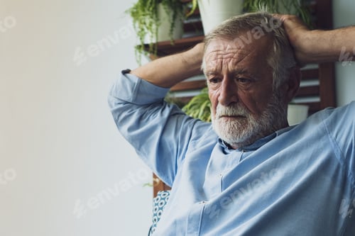 Preview: Senior Man Thinking About Business Strategy As Serious And Stress At Balcony