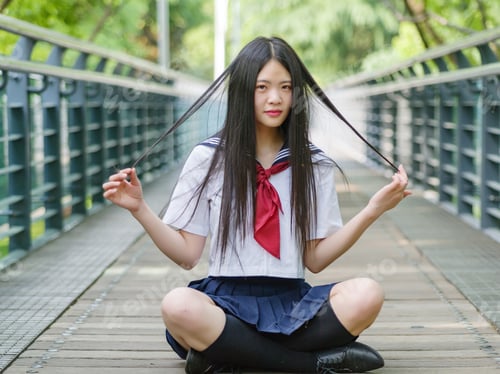 Preview: Asian Girl Student In School Uniform Japanese Style.