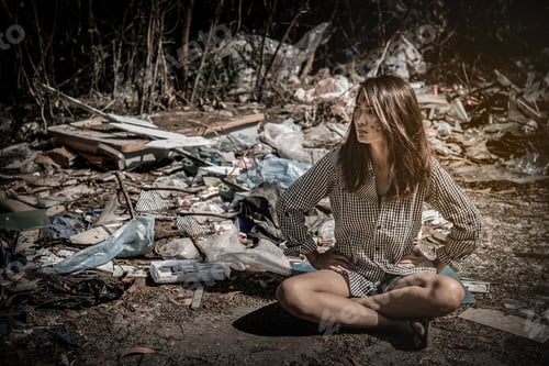 Preview: Asian Woman To Be Left Alone At A Place For Waste Disposal,Sad Woman Concept