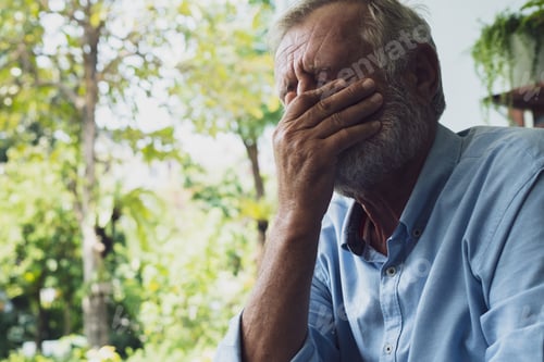 Preview: Senior Man Thinking About Business Strategy As Serious And Stress At Balcony