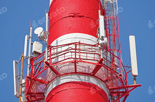 Preview: Tower With Aerials Of Cellular On A Background Blue Sky
