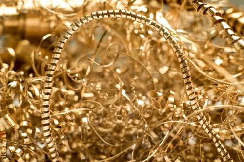 Preview: Bronze Copper Chip From Lathe, Metal Cutting, Metal Recycling Background.