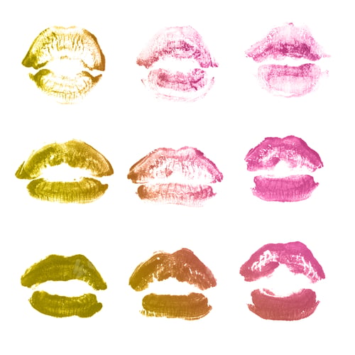 Preview: Female Lips Lipstick Kiss Print Set For Valentine Day And Love Collection Isolated On White