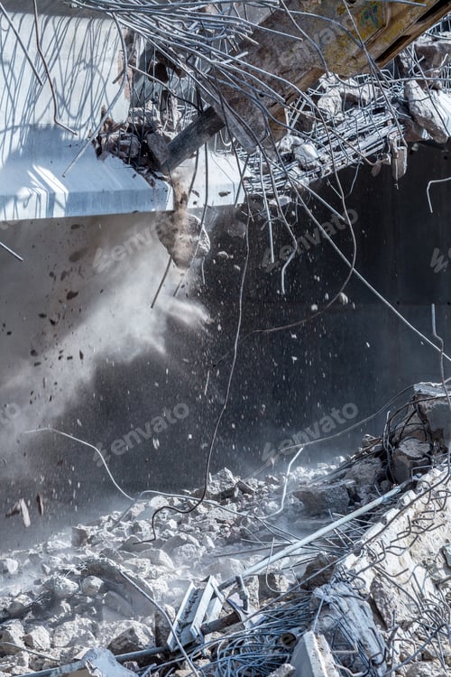 Preview: Professional Demolition Of Reinforced Concrete Structures Using Industrial Hydraulic Hammer. Rods