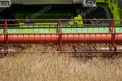 Preview: Harvester At Work On The Field Harvesting Ripe Wheat