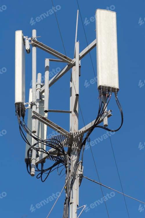 Preview: Tower With Aerials Of Cellular On A Background Blue Sky