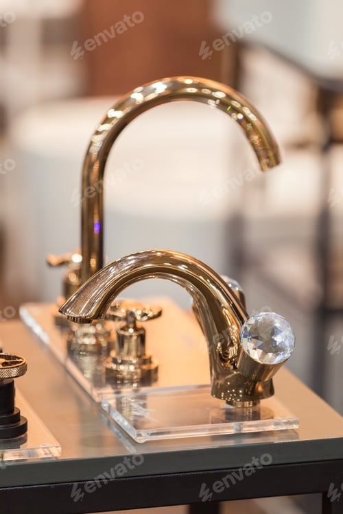 Preview: Gold Tap Faucet With Crystal Handle, Luxury Design Water Tap.