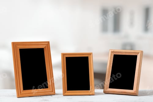 Preview: Photo Frames On The Wooden Table In The Living Room