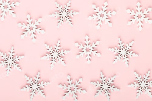 Preview: Christmas Background. White Snow Decorations On A Pink Background.