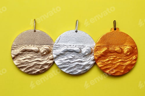 Preview: Gold, Silver And Bronze Medals On A Fashionable Yellow Background