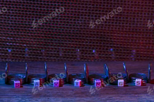 Preview: Savings Cubes With Text In Neon Street Cyber World Of Darkness. Atmospheric Concept. Abstract