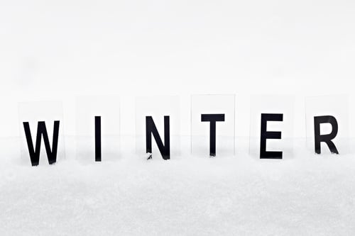 Preview: Winter Word Written On Snow Cover. Winter Inscription On The Snow. Winter Is Here.