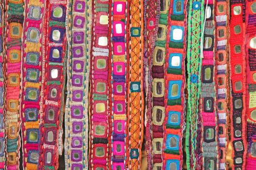 Preview: Colorful Ethnic Belts With Mirrors At Market In Goa, India. Tibetan Souvenirs.