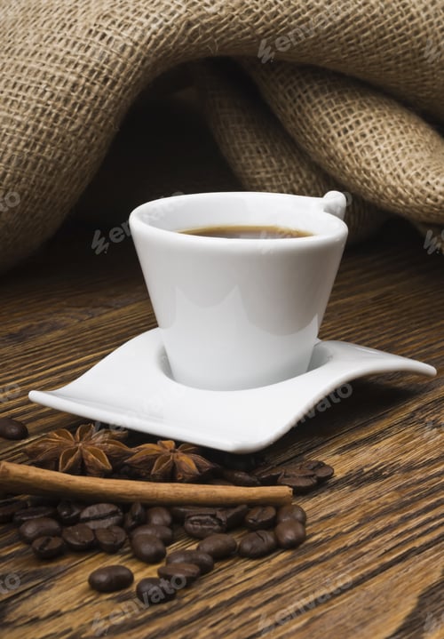 Preview: Coffee And Spices On An Old Wooden Table