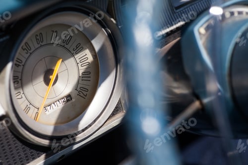 Preview: Color Image Of The Dashboard Of A Retro Car.