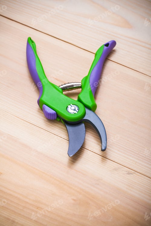 Preview: Gardening Tools - Secateurs On Wooden Boards