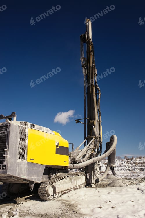 Preview: Details Of A Mining Drilling Rig, Close-Up, In The Process Of Drilling Wells In A Slate Quarry