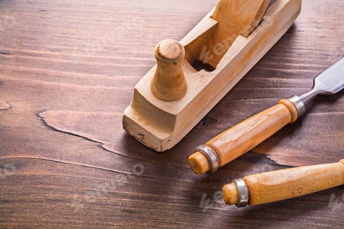 Preview: Joinery Plane And Chisels On Vintage Wooden Board