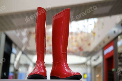 Preview: Shoes Stand Without A Person In The Background Of An Empty Shopping Center, The Concept Of