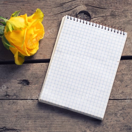 Preview: Beautiful Yellow Rose And Tag On Vintage Wooden Table. Selective Focus. Place For Text. Square