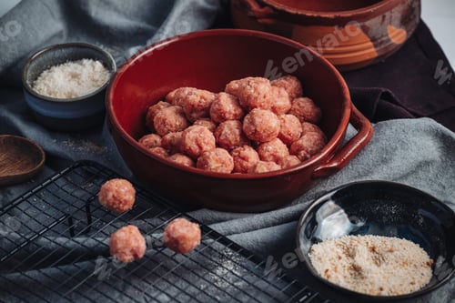 Preview: Raw Home Made Italian Traditional Meatballs With Parmesan And Bread