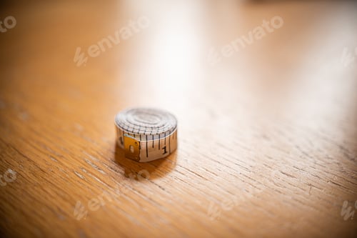 Preview: Rolled Measuring Tape On A Wooden Table