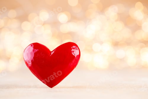 Preview: Red Heart, Valentine Day Greeting Card. Bokeh Background.