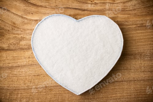 Preview: Sugar, Heart-Shaped Box. Wooden Surface.
