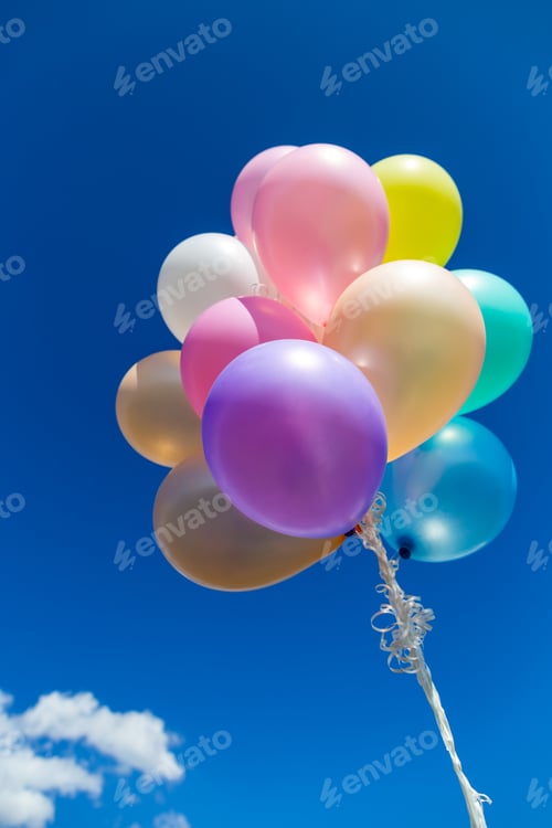 Preview: Colorful Balloons Done With A Retro Instagram Filter Effect. Concept Of Happy Birth Day In Summer