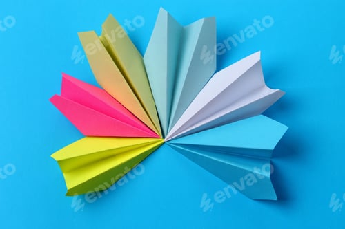 Preview: Paper Airplanes, Metaphor Of Joining Forces For A Common Goal, On A Blue Background