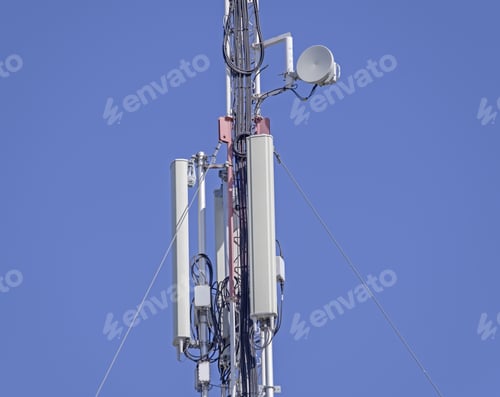 Preview: Tower With Aerials Of Cellular On A Background Blue Sky