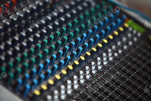 Preview: Detail Of A Music Mixer Desk With Various Knobs.