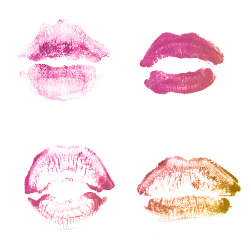 Preview: Female Lips Lipstick Kiss Print Set For Valentine Day And Love Collection Isolated On White