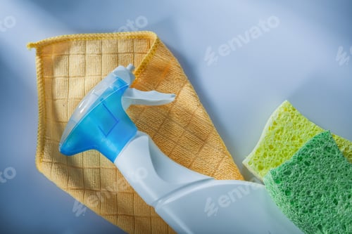 Preview: Set Of Cleaning Items On White Surface.