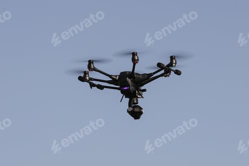 Preview: Black Hexacopter Helicopter Is Flying In Sky