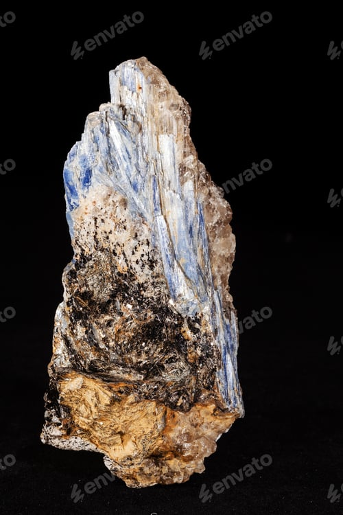 Preview: Kyanite Mineral With Garnets On The Black Background