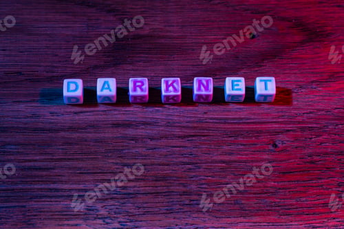 Preview: Cubes With The Text Darknet In Neon Light. Dark Key, Atmospheric Concept